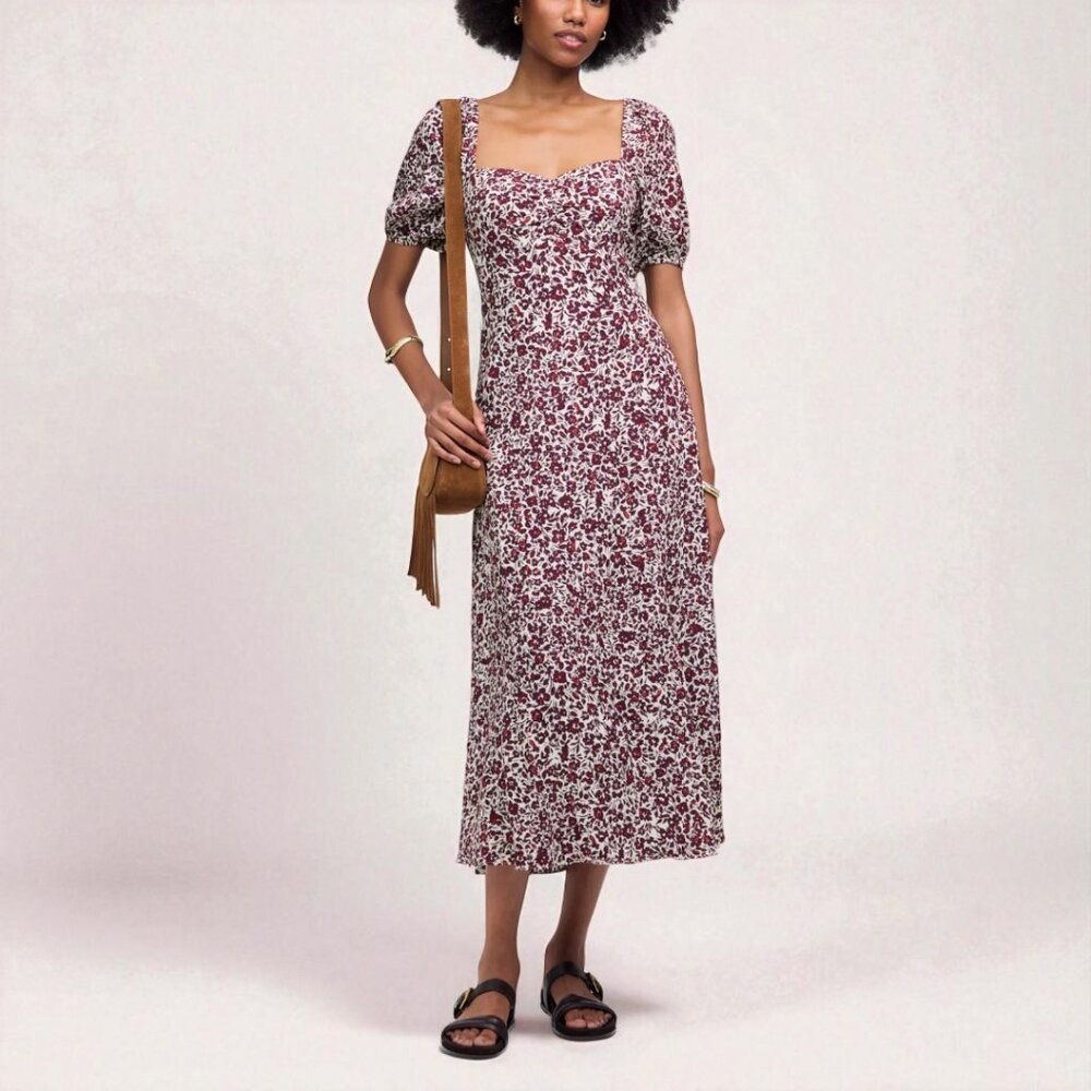 Madewell Puff Sleeve Sweetheart Midi Dress in Floral Size 2